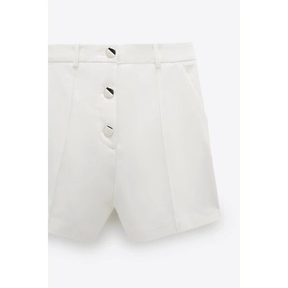 NWT Zara off-white ivory high waisted buttoned front tailored Bermuda shorts, L - Picture 7 of 11